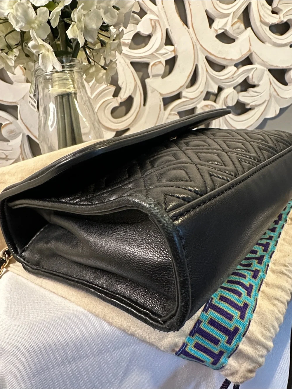 Tory Burch Black Leather Fleming Quilted Shoulder Bag